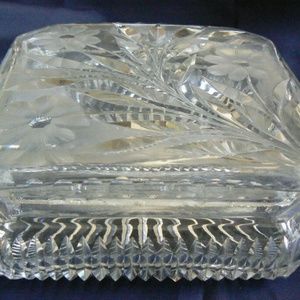 American Brilliant Cut Glass Floral Dresser 6.75" Square Jewelry Decor Box Parts